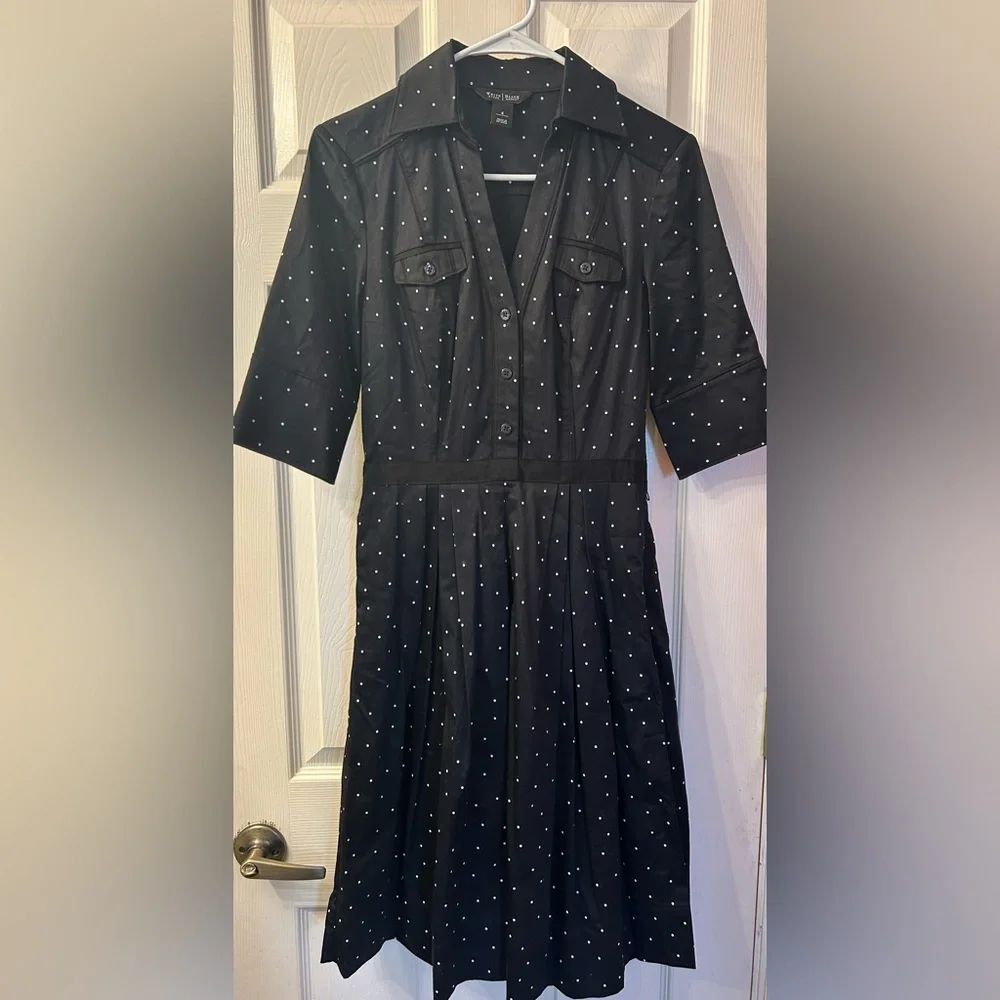 White House black company black with white poka dots dress size 4